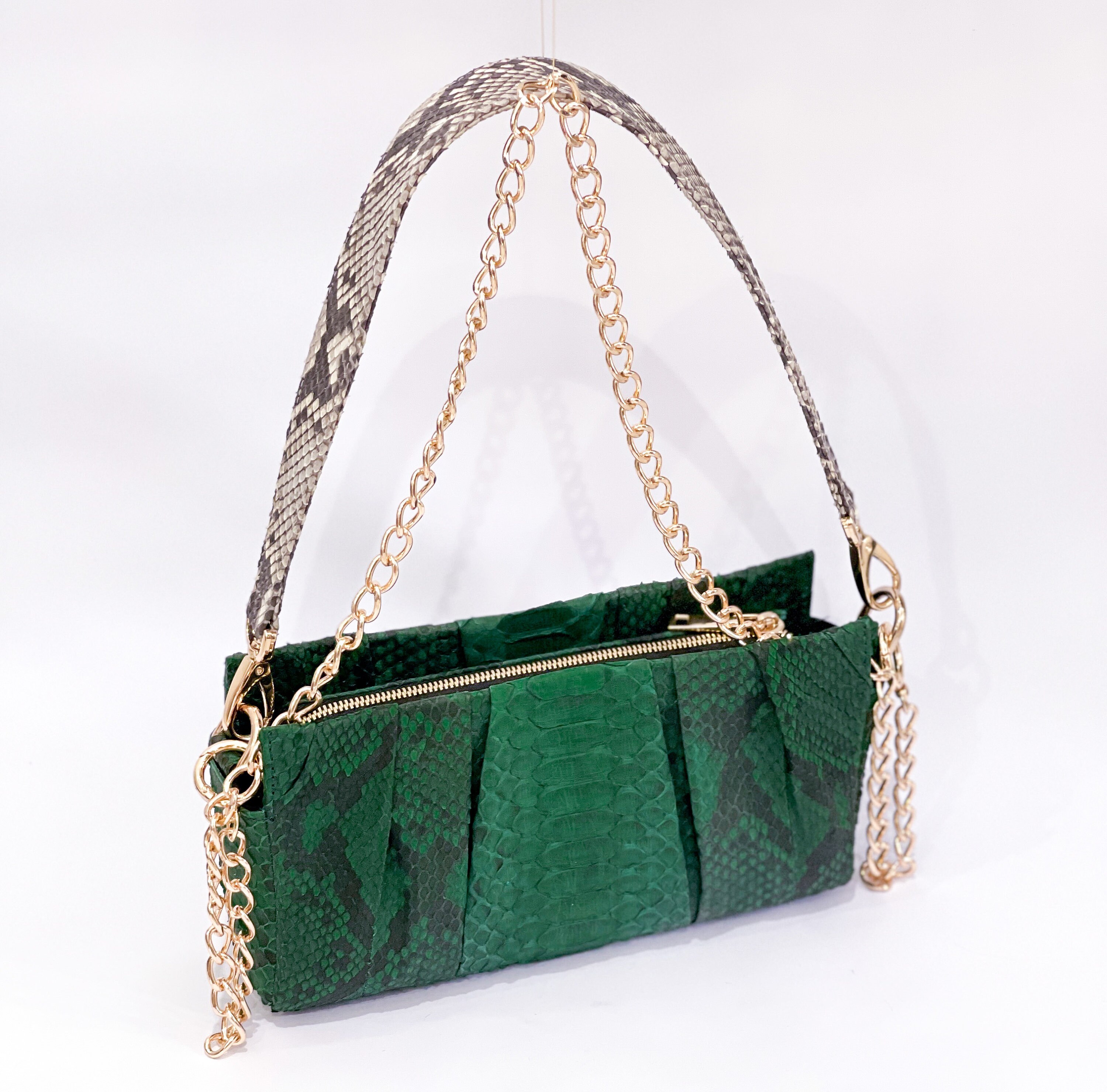 Green Snakeskin Crossbody Bag Emerald Python leather bag Green Leather Purse