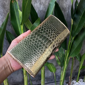 Golden Snakeskin Wallet, Python Leather Long Wallet, Golden Leather Wallet