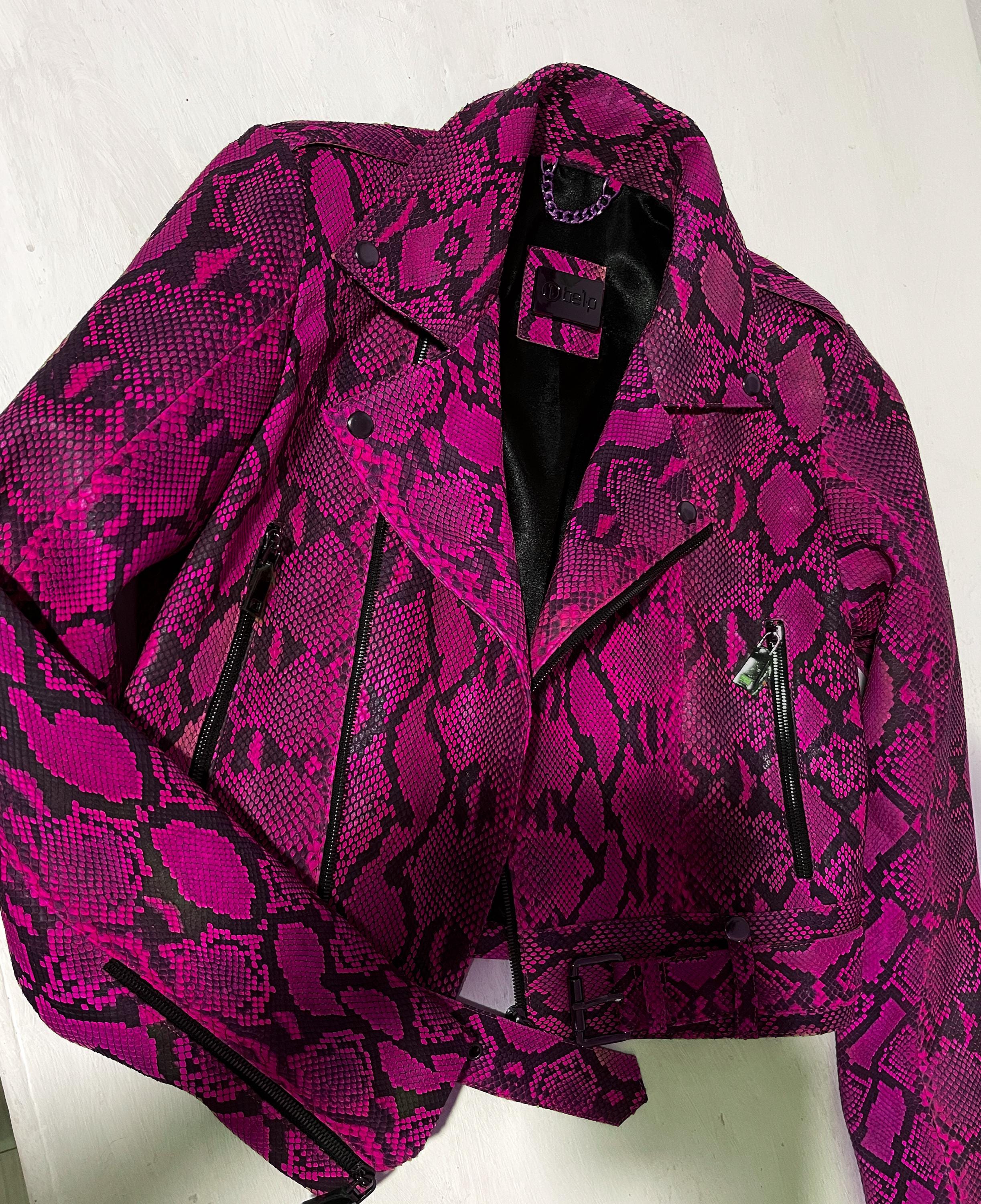 Pink Snakeskin Jacket, Pink Python Leather Jacket, Pink Leather
