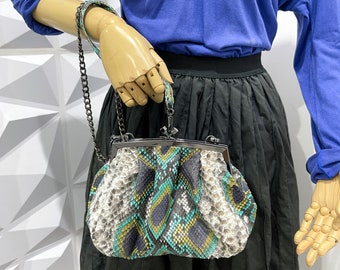 Python Leather Crossbody, Snakeskin Crossbody Bag, Python Leather Bag, Multicolor Woman Bag