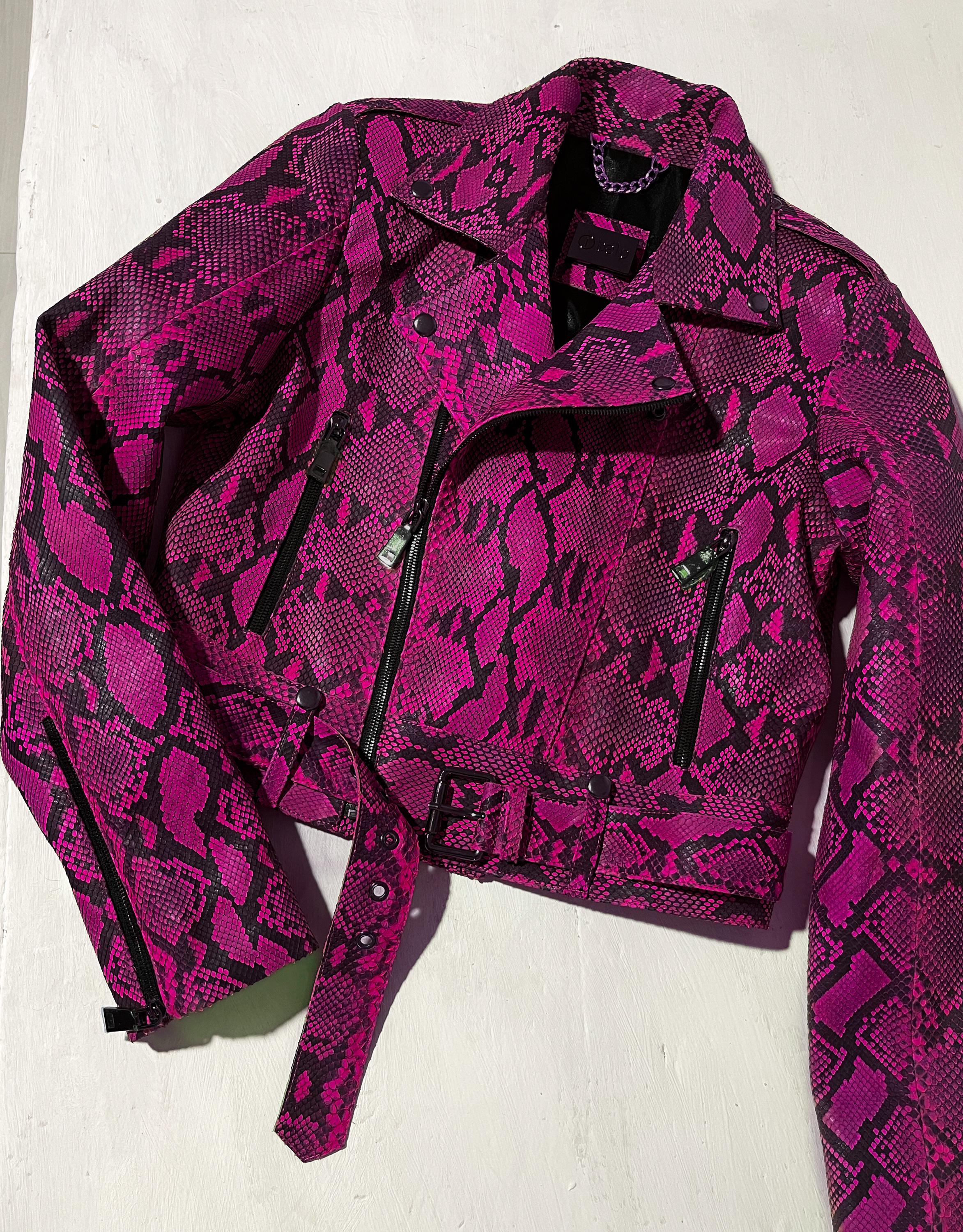Pink Snakeskin Jacket, Pink Python Leather Jacket, Pink Leather