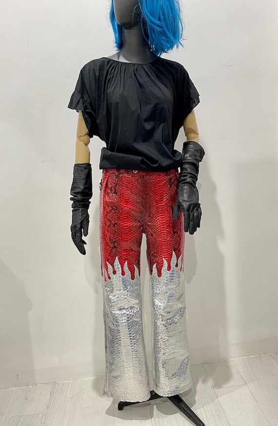 Red leather deals snakeskin pants