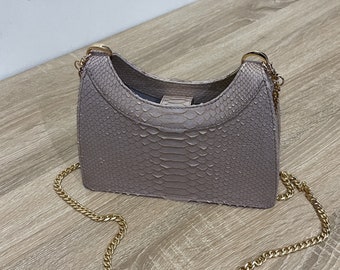 Grey Snakeskin Python Leather Crossbody Bag