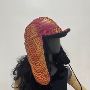Python Leather Trapper Hat, Winter Snakeskin Hat image 9