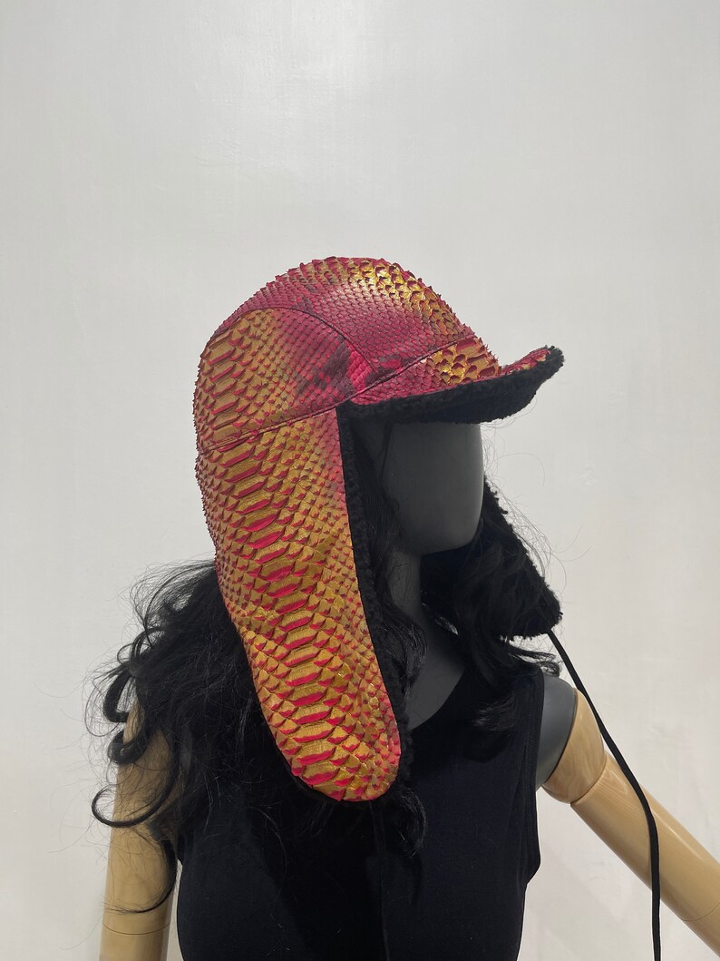 Python Leather Trapper Hat, Winter Snakeskin Hat image 9