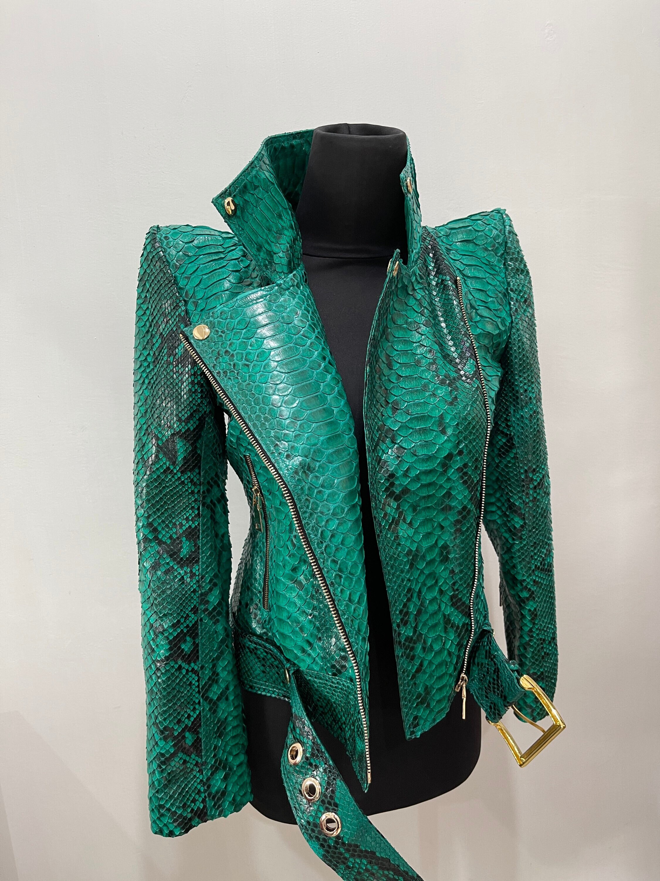 Green Snakeskin Jacket Womens Python Leather Jacket Glossy - Etsy