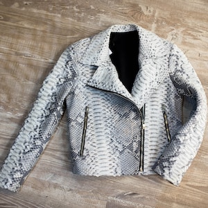 Women’s Snakeskin Jacket, Python Leather Moto Jacket, Biker Jacket for Women