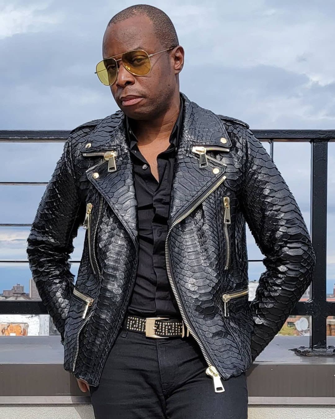 Man's Snakeskin Biker Jacket, Black King Python Leather Man's Snakeskin Biker Jacket, Black King Python Leather