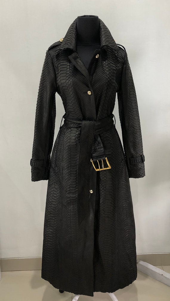 Snakeskin Long Women's Coat, Long Python Leather Trench