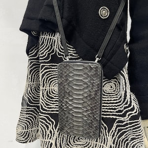 Cartera de piel de pitón, cartera de piel de serpiente marrón, funda de viaje de piel, funda de piel para móvil, bolsos tipo bandolera