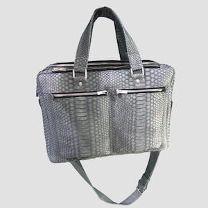Snakeskin Briefcase, Python Leather Briefcase, Snakeskin Messenger Bag, Grey Leather Briefcase