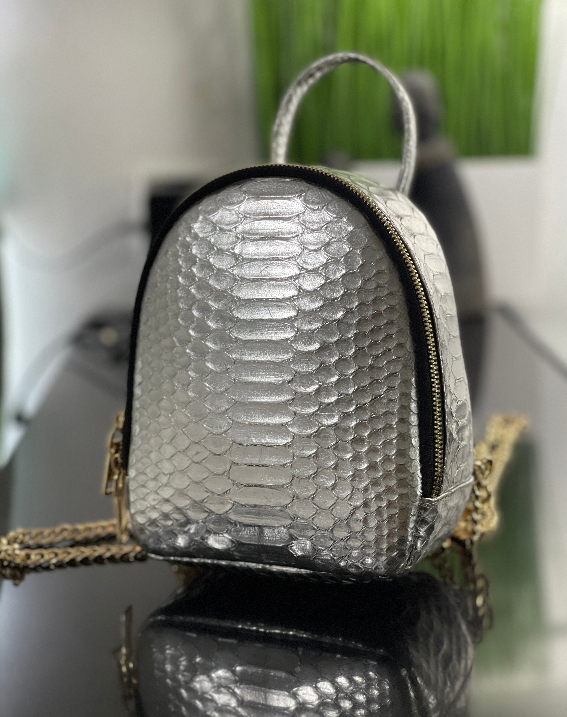 Handmade python snakeskin leather - mini book bag Snakeskin Backpack | Python Leather Backpack | Snakeskin  main image 2