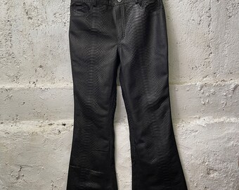 パンツ 90s john cherpas python leather flare PT Python Leather Flared Pants, Snakeskin Pants, Black Leather