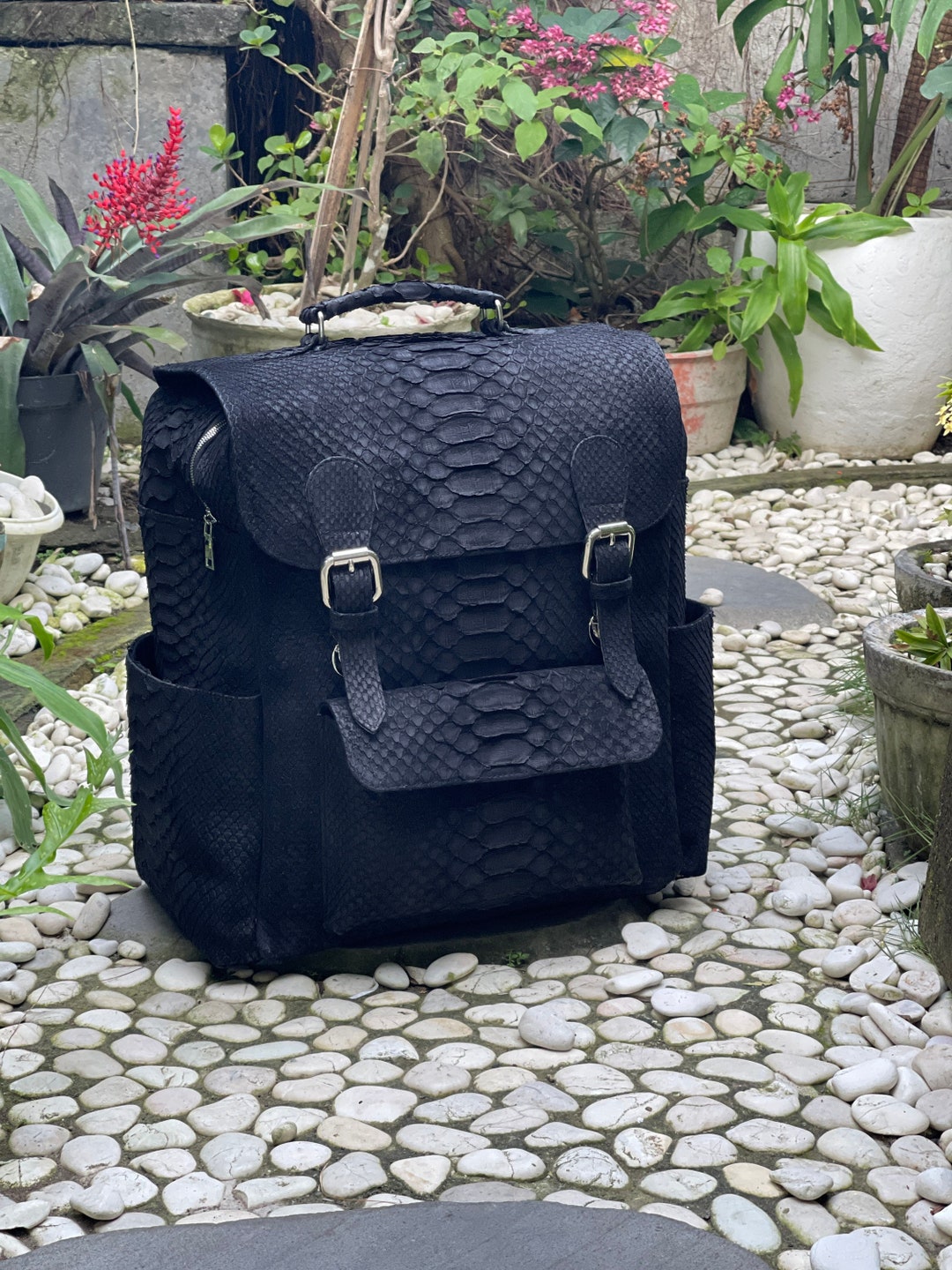 King Python Leather Backpack, Snakeskin Backpack, Black Leather ...