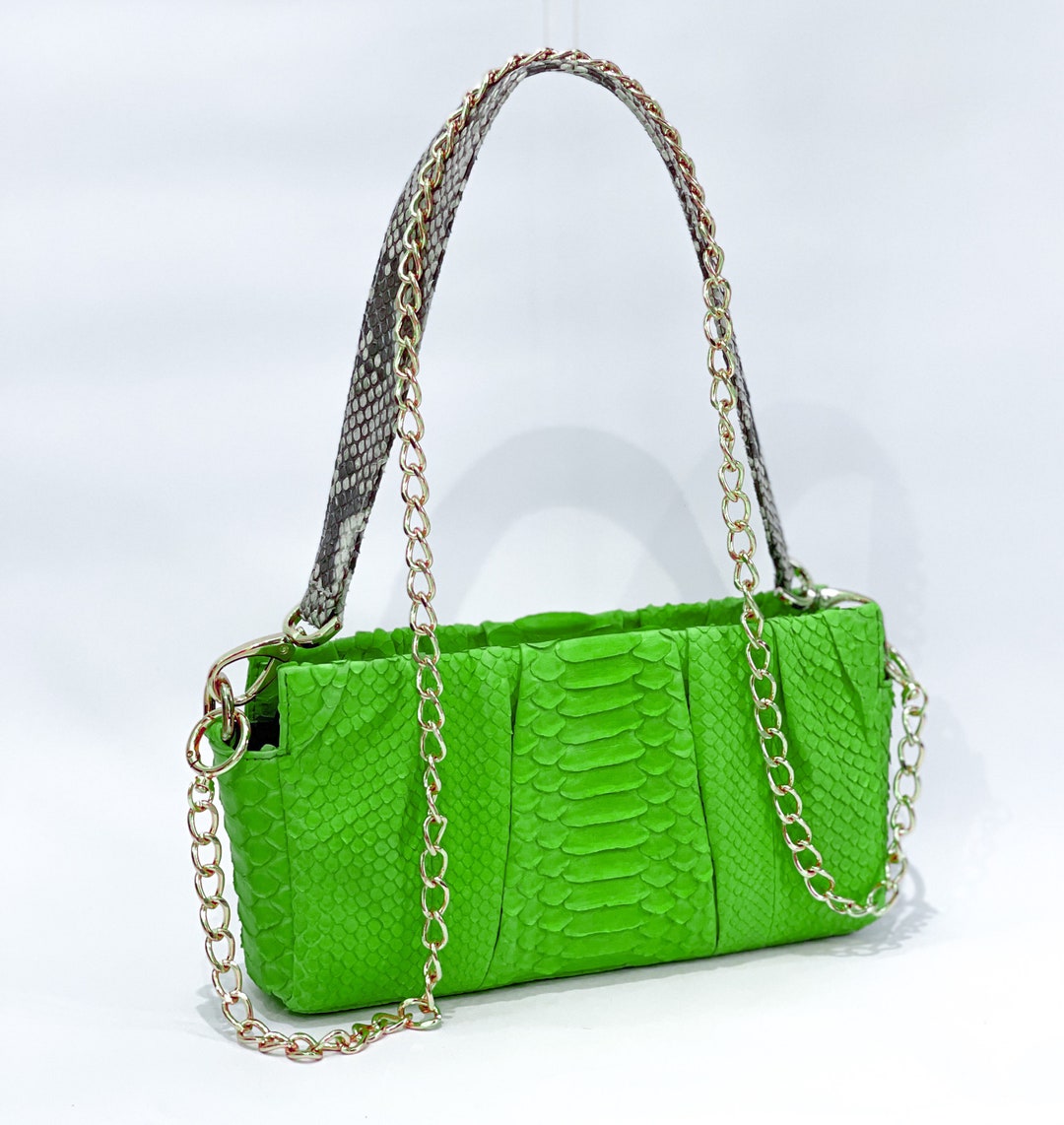 Green Snakeskin Crossbody Bag, Emerald Python Leather Bag, Green
