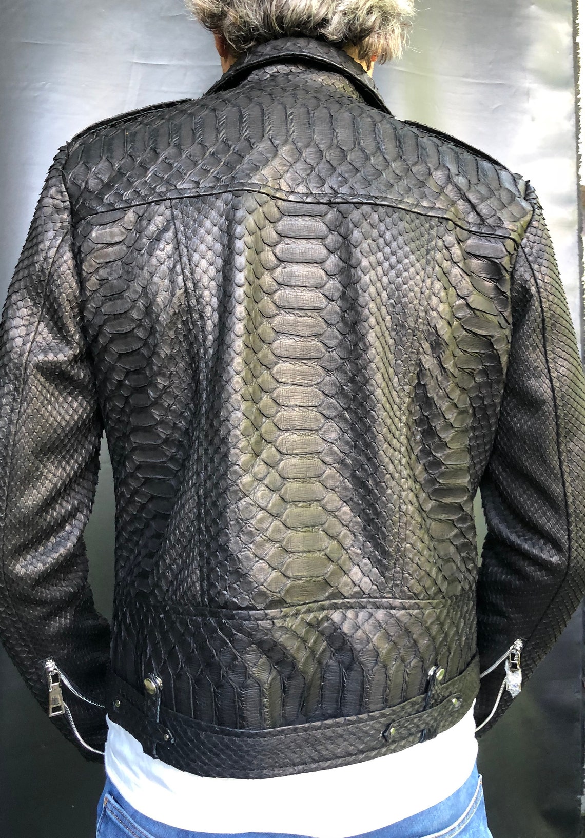 Men's Dragon Snakeskin Jacket Black Python Leather Jacket Etsy