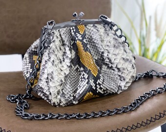 Python Leather Crossbody, Snakeskin Crossbody Bag, Python Leather Bag, Multicolor Woman Bag