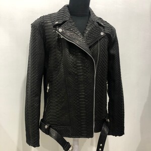Man’s Snakeskin Biker Jacket, Black Python Leather Jacket, Leather ...