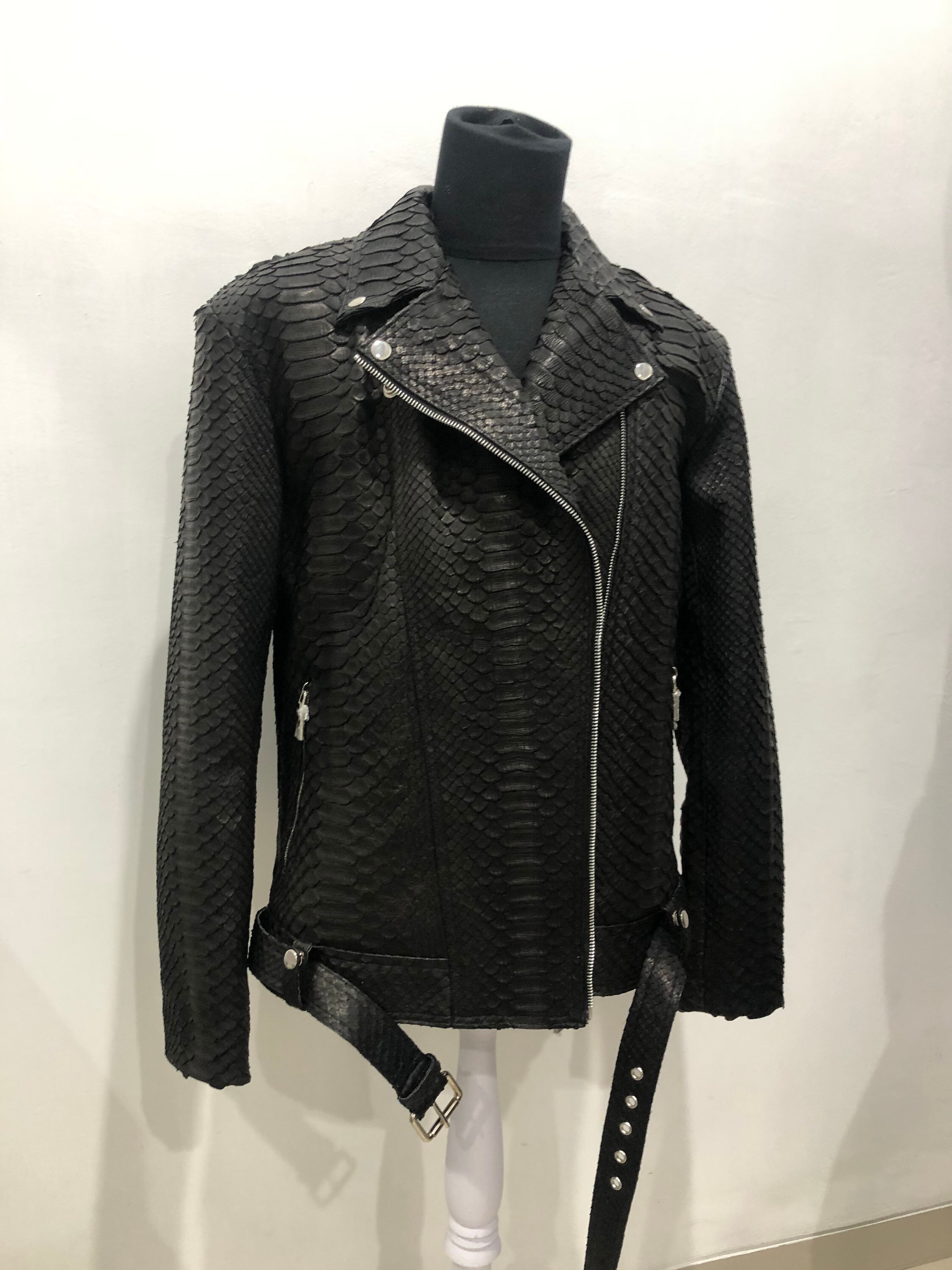 Man’s Snakeskin Biker Jacket, Black Python Leather Jacket, Leather ...