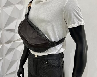 Snakeskin Unisex Fanny Pack, Python Leather Waist Bag, Snakeskin Belt Bag, Leather Hip Pouch, Festival Leather Bag, Leather Belt Bag Snakeskin Unisex Fanny Pack, Python Leather Waist Bag, Snakeskin Belt Bag, Leather Hip Pouch, Festival Leather Bag, Leather Belt Bag