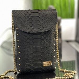 Python Leather Bag, Small Leather Bag For Phone,  Leather Cellphone, Leather Wallet, Snakeskin Bag Wallet