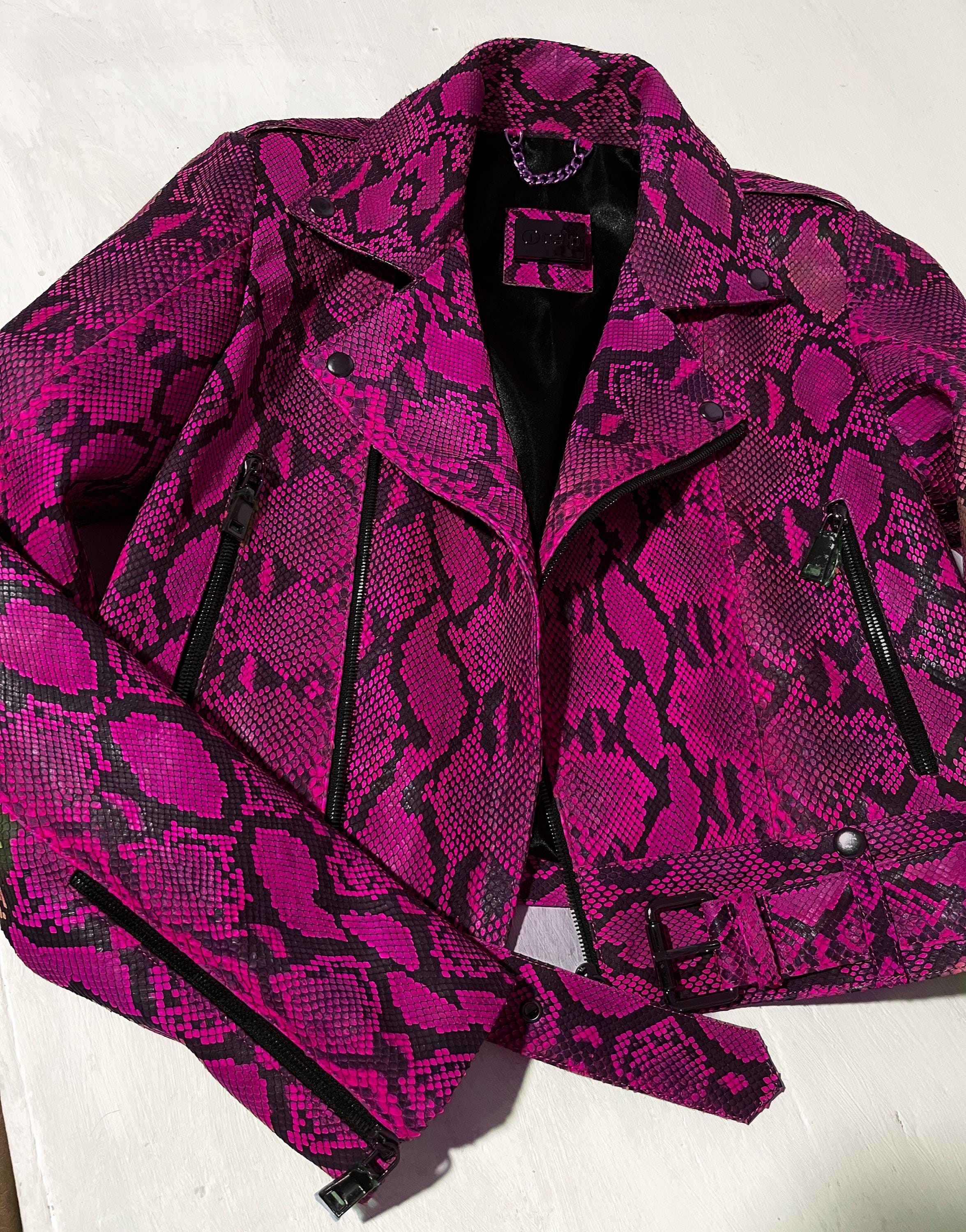 Pink Snakeskin Jacket, Pink Python Leather Jacket, Pink Leather