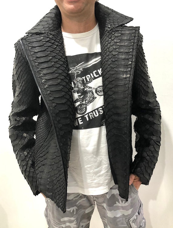 Mans KING Snakeskin Biker Jacket Black Python Leather Jacket for Men Custom Snakeskin Biker Jacket Leather Motorcycle Jacket for Man Etsy New Zealand