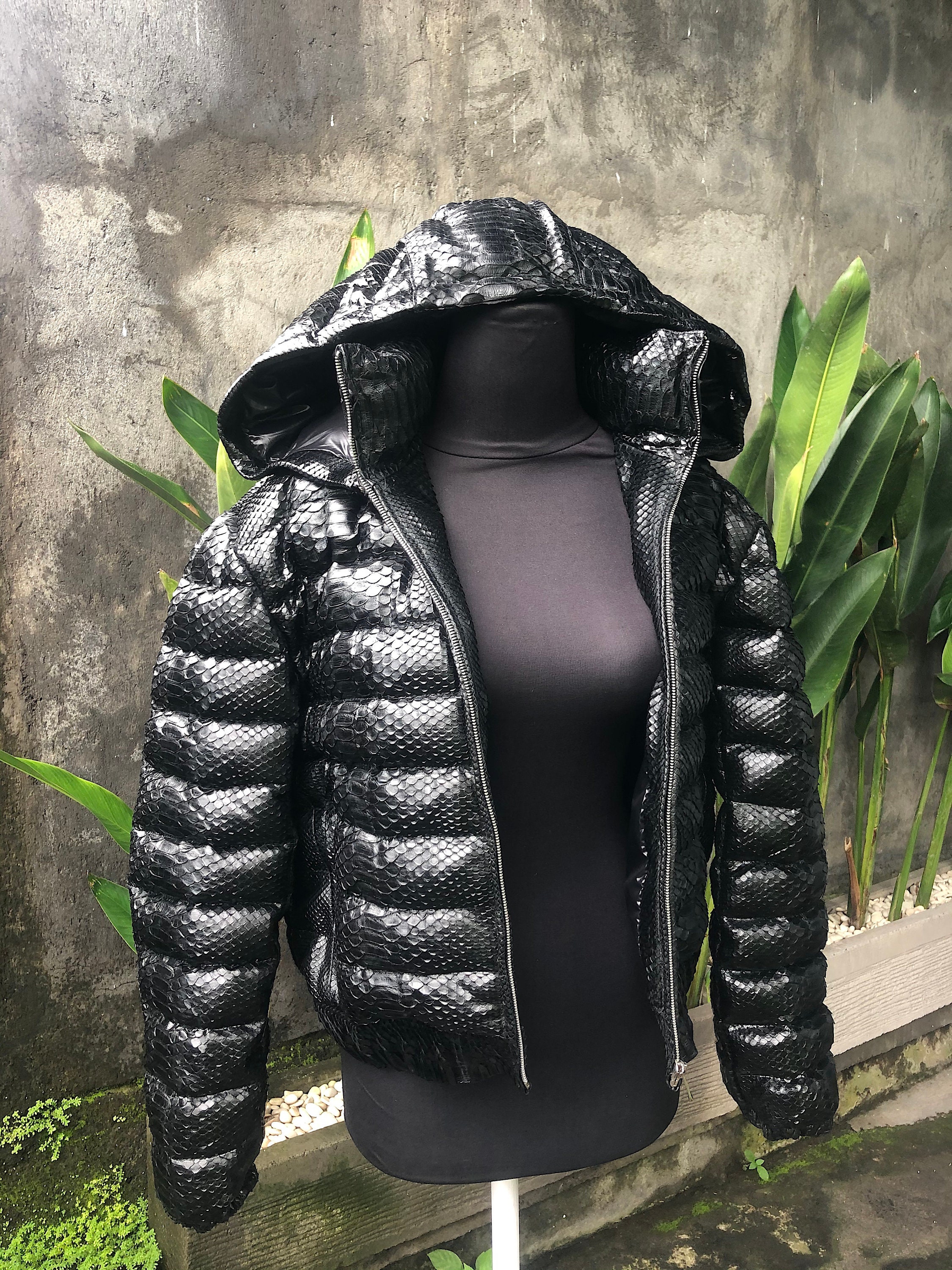 Snakeskin Duck Down Jacket Python Leather Puff Jacket Winter 