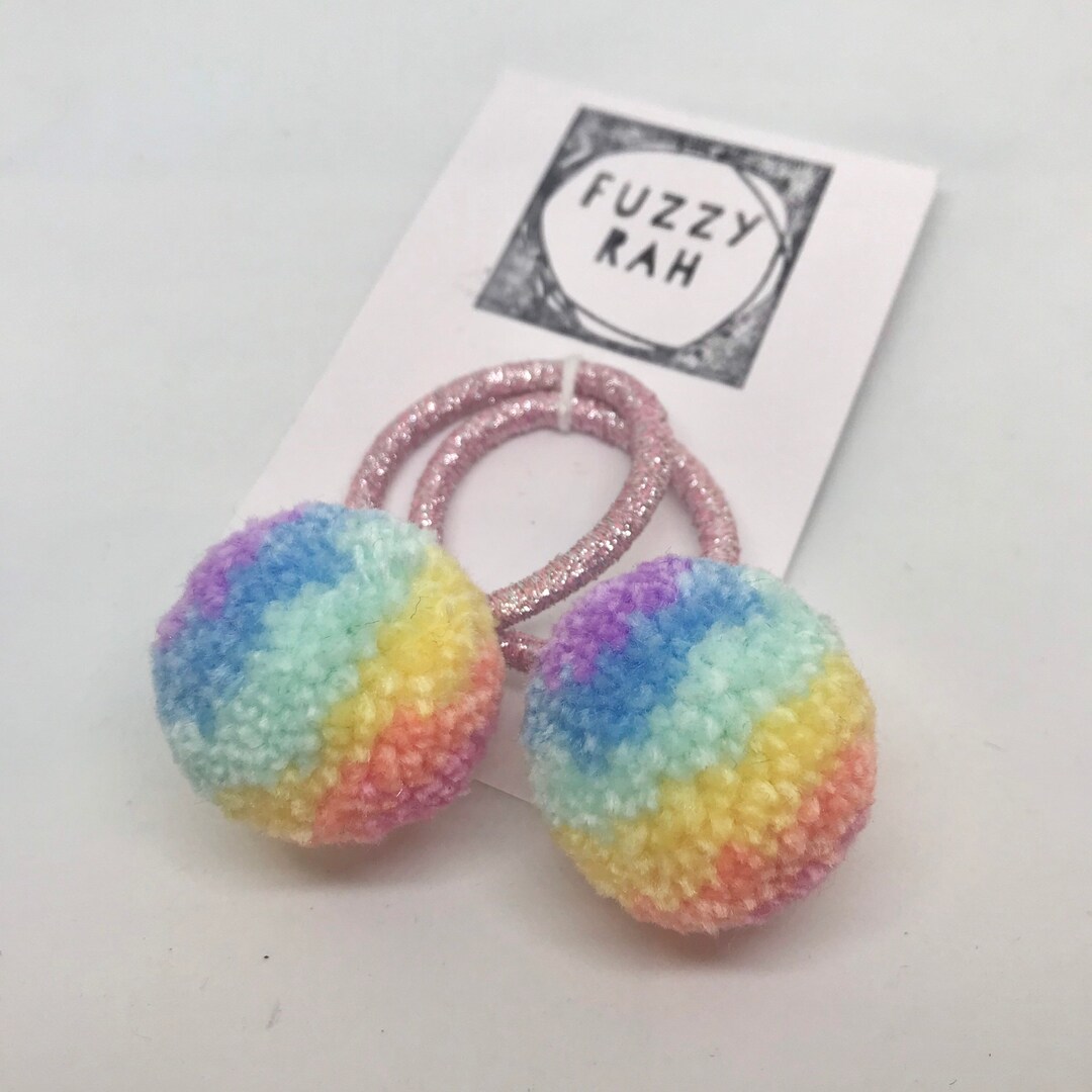 Handmade Pom Pom Hair Bobbles PASTEL RAINBOW Etsy