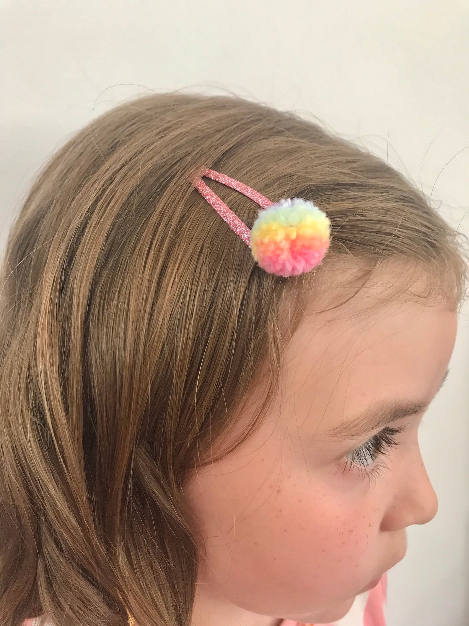 Handmade pastel rainbow mini pom pom hair set | Etsy