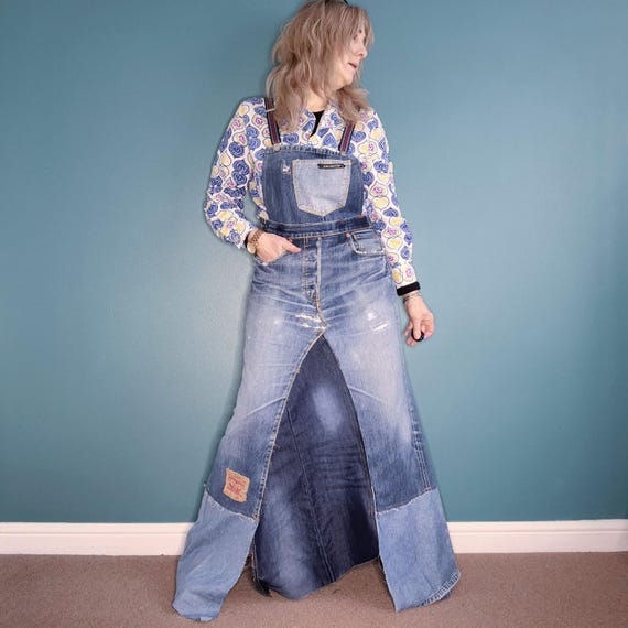 Upcycled denim dungaree dress