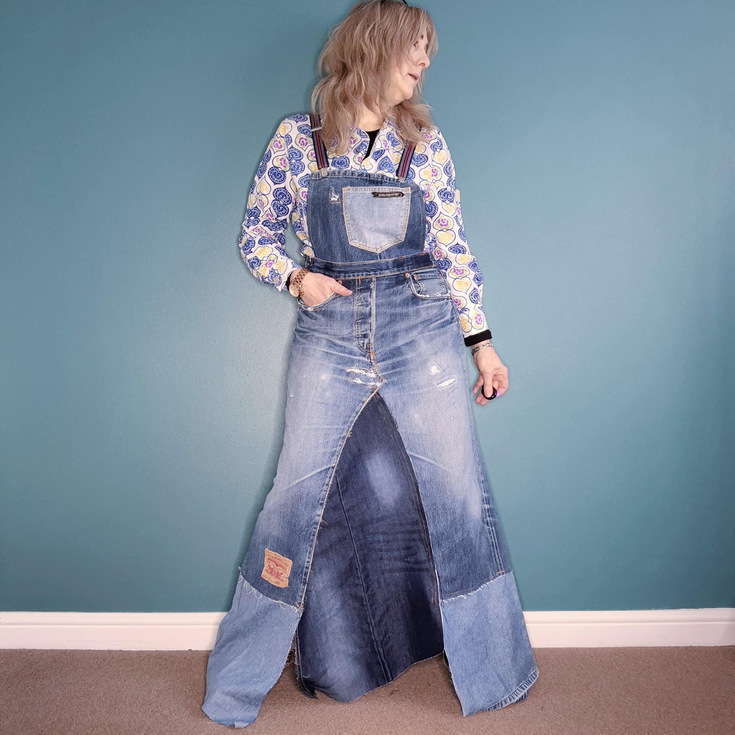 vintage denim dungaree dress Vintage 80's Dungaree Dress, Denim Overall Dress, Floral and Denim Dress. UK 8 - 10
