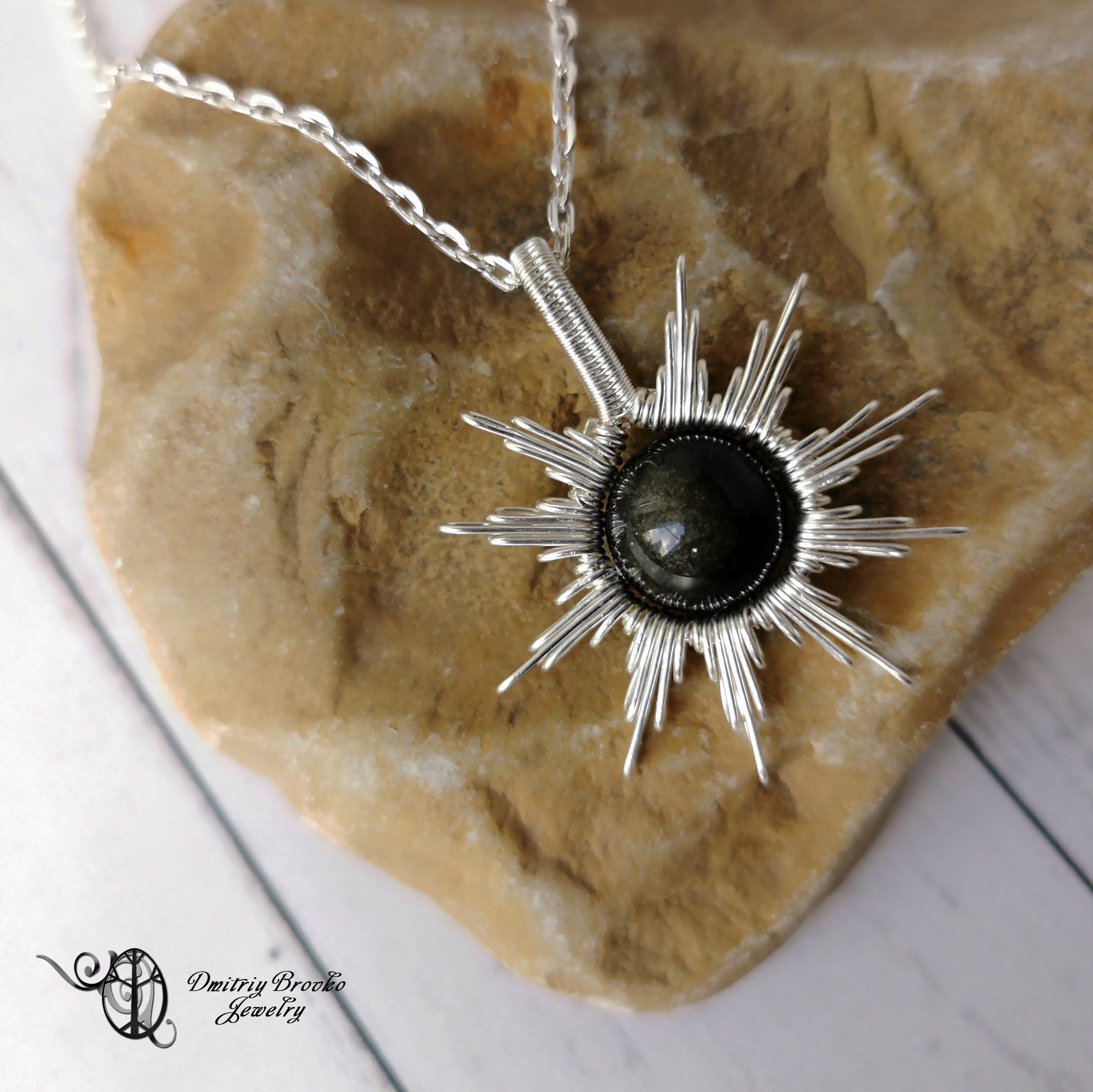 Obsidian collar sol collar estrella collar alambre envuelto Etsy