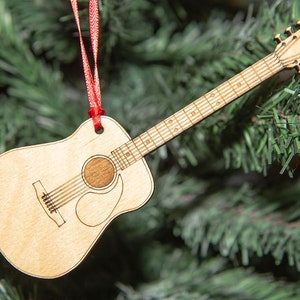 Laser-engraved Acoustic Guitar Christmas Ornament Baltic Birch wood