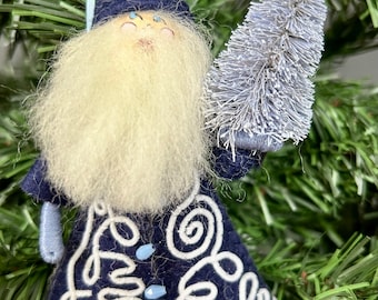 Blue Merino Wool Felt embroidered St. Nicholas Ornament
