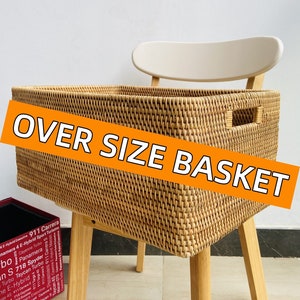 Over size rattan woven storage basket with handle, desktop toy clothing storage basket,bright home decor,housewarming gift