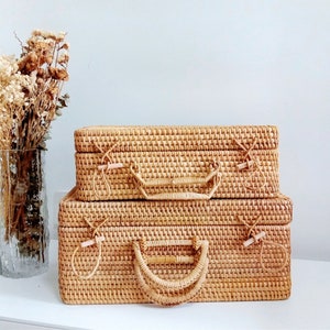 Handmade rattan woven basket with handle,bright home decor,fruit vegetable bread basket,desktop cosmetics storage box,housewarming gift