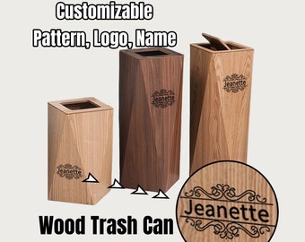 Custom pattern solid wood trash can,nordic style black walnut household living room kitchen use trash can, natural wood trash can,home decor