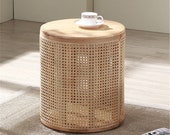 Rattan woven tea table storage bucket Japanese-style simple round small tea table balcony leisure homestay small tea table,home decor
