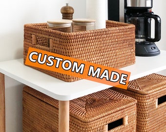 Custom size rattan woven storage baskets with lid,rattan woven basket, storage box, bright home decor (PLEASE READ DESCRIPTION before order)