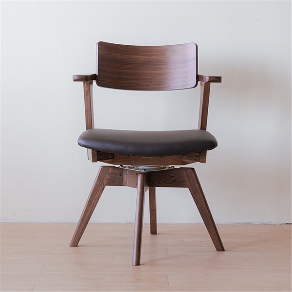 Kreativer Drehstuhl aus Massivholz mit Kissen, Arbeitsstuhl im japanischen Stil, Esstischstühle, 360-Grad-Drehstuhl mit Rückenlehne, mit Sessel