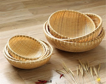 Natural Woven Vegetable Basket Bowl Rattan Woven Fruit Basket Bowl Subtle Gifts for Friends Housewarming Basket Wall Decor Handmade Seagrass Decorative Bowl Mother/’s day 35cm//13.7in