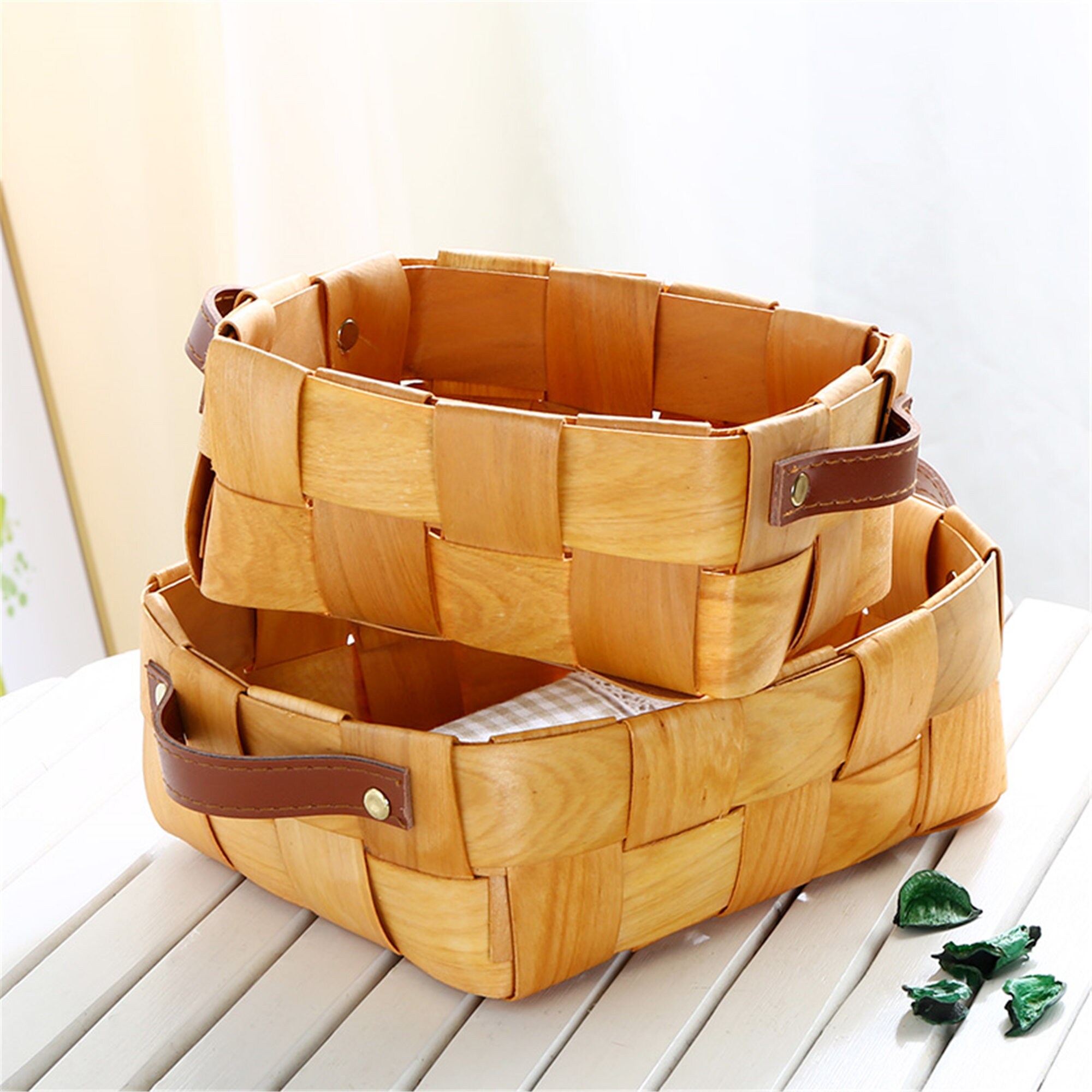 Natural storage basket with handleWood chips woven Etsy
