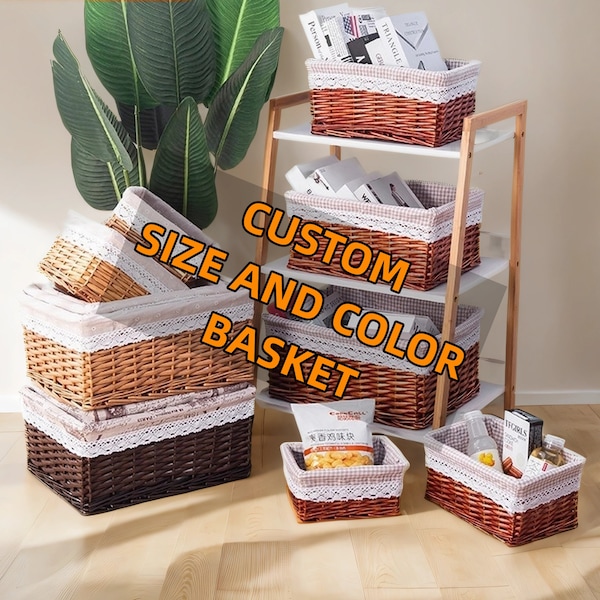 Custom size and color wicker woven baskets with liner and lid,wicker woven storage box, home decor (PLEASE READ DESCRIPTION before order)