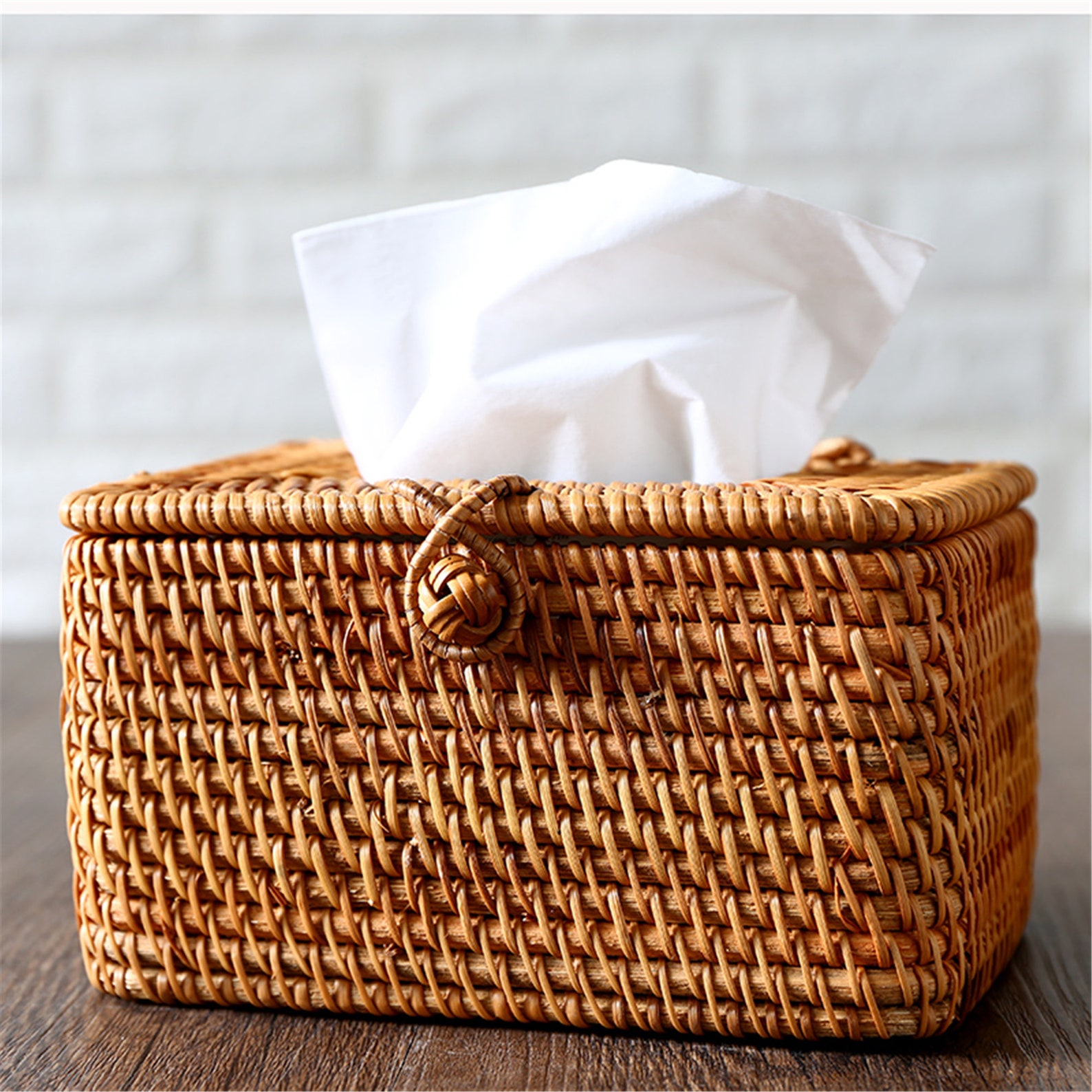 Hand woven rattan tissue box with lidsquare tissue storage Etsy