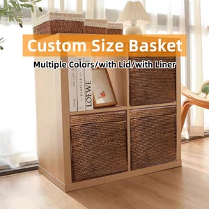 Coffee mudroom rattan basket with liner,custom size rattan woven storage basket,home decor,toy storage basket with lid,cabinet rattan basket