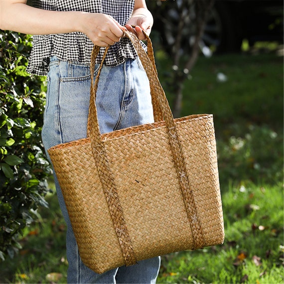 Straw Market Basket Bag With Handles French Style Shopping Etsy