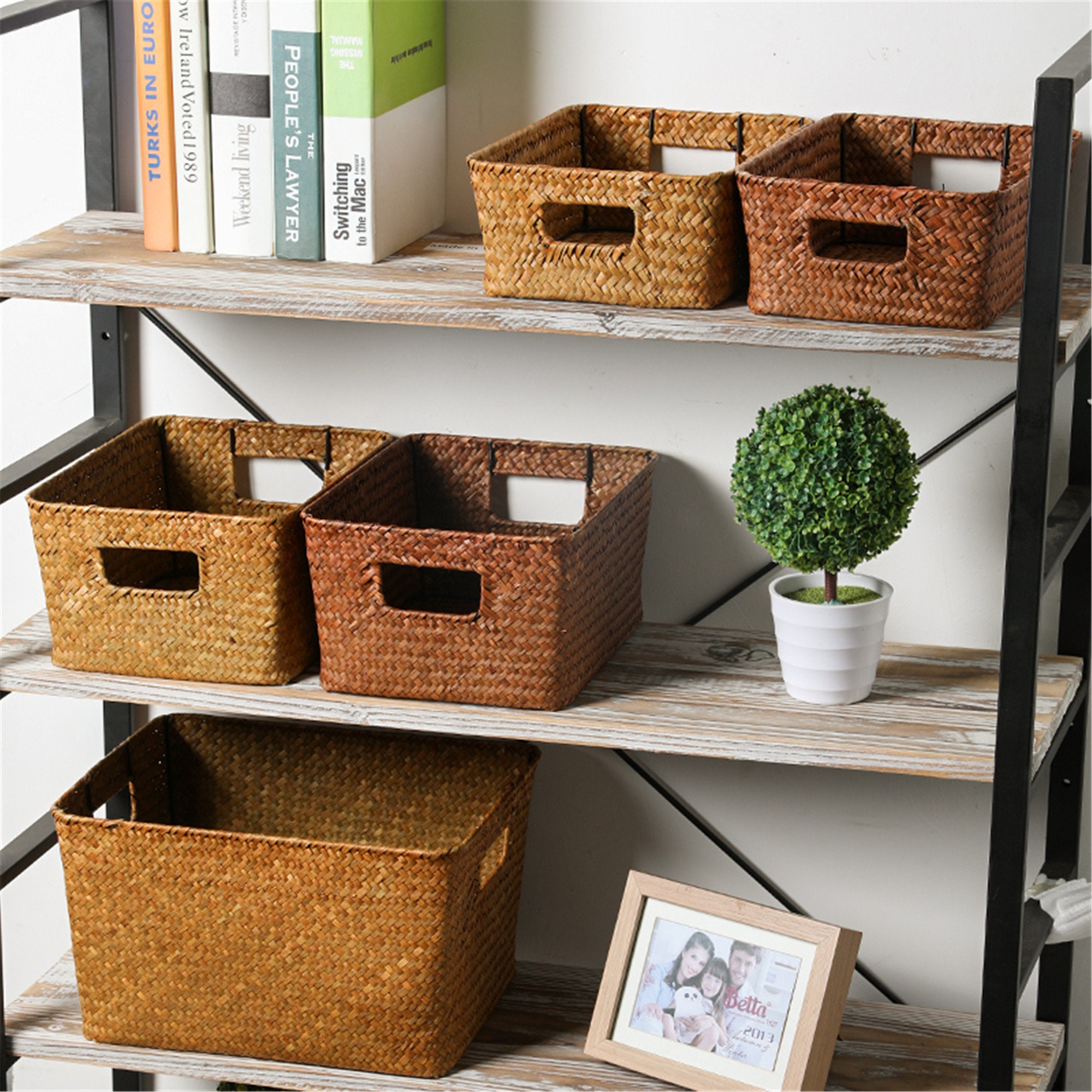 Cesta de almacenamiento natural cesta tejida de paja vintage | Etsy