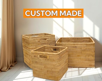 Custom size rattan woven storage baskets with lid,rattan woven basket, storage box, bright home decor (PLEASE READ DESCRIPTION before order)