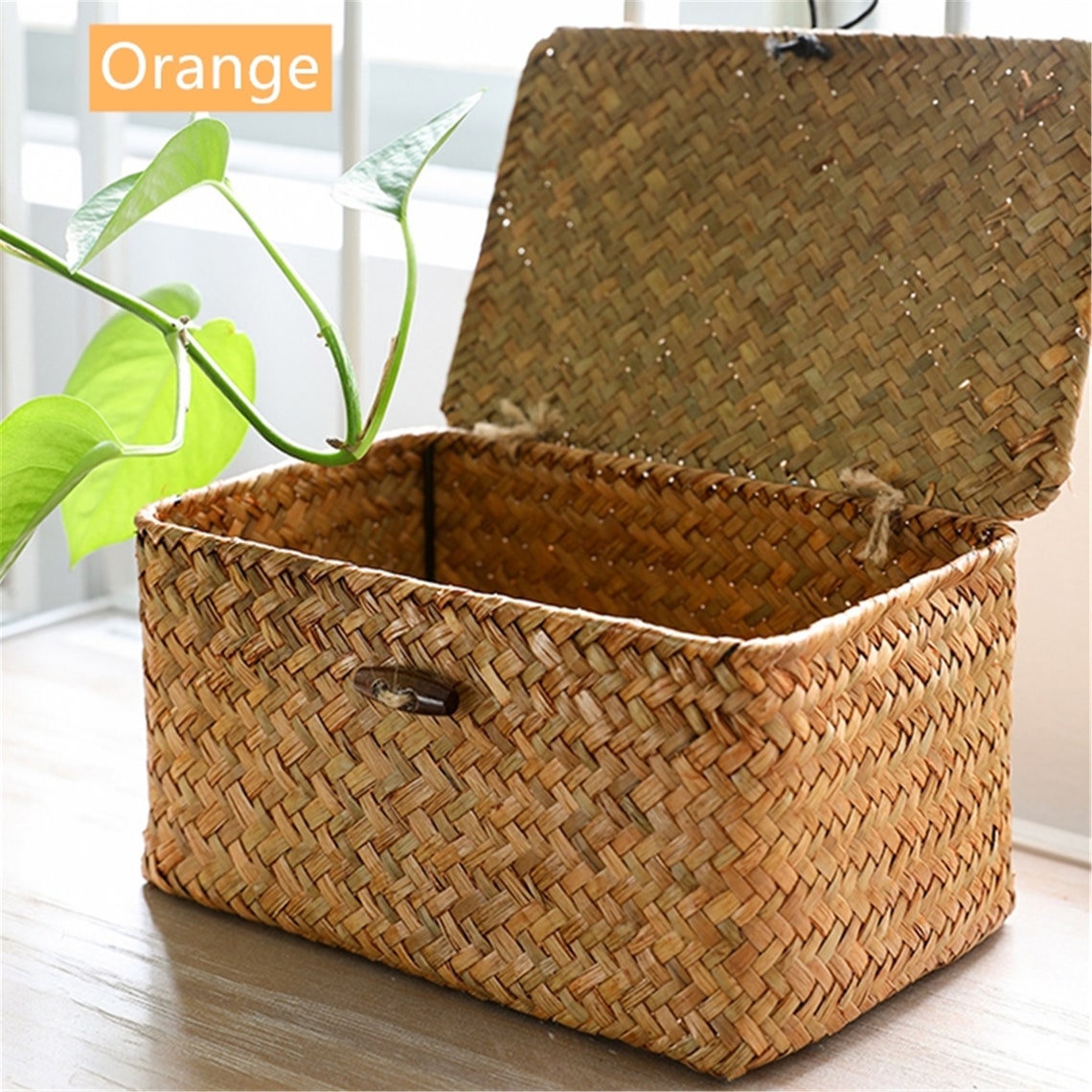 Vintage Straw Woven Square Basket with LidDesktop Storage Etsy